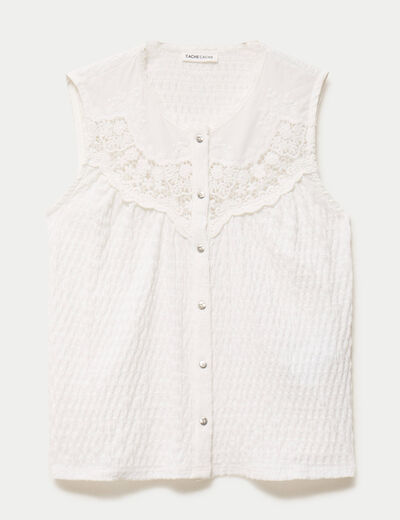 Blouse sans manches plastron brod&eacute; ecru femme