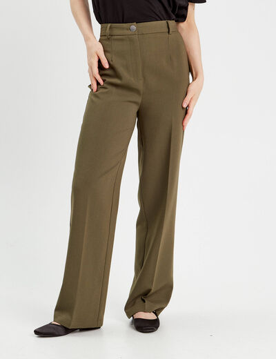 Pantalon city large vert kaki femme