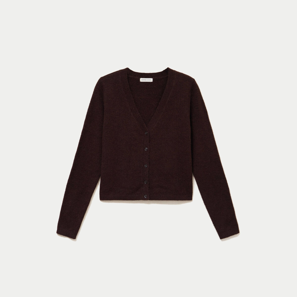 Gilet col v manches longues marron fonc&eacute; femme