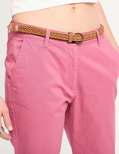 Pantalon chino 7/8ème vieux rose femme
