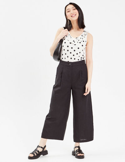Pantalon large contenant du lin noir femme