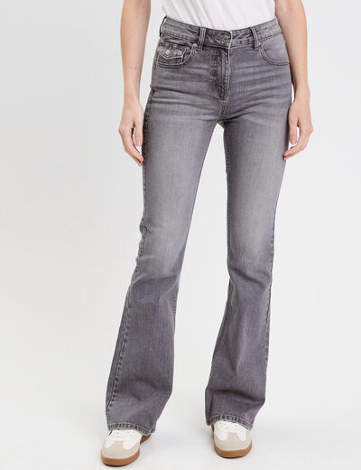 Pantalon bootcut ceinture amovible denim gris femme