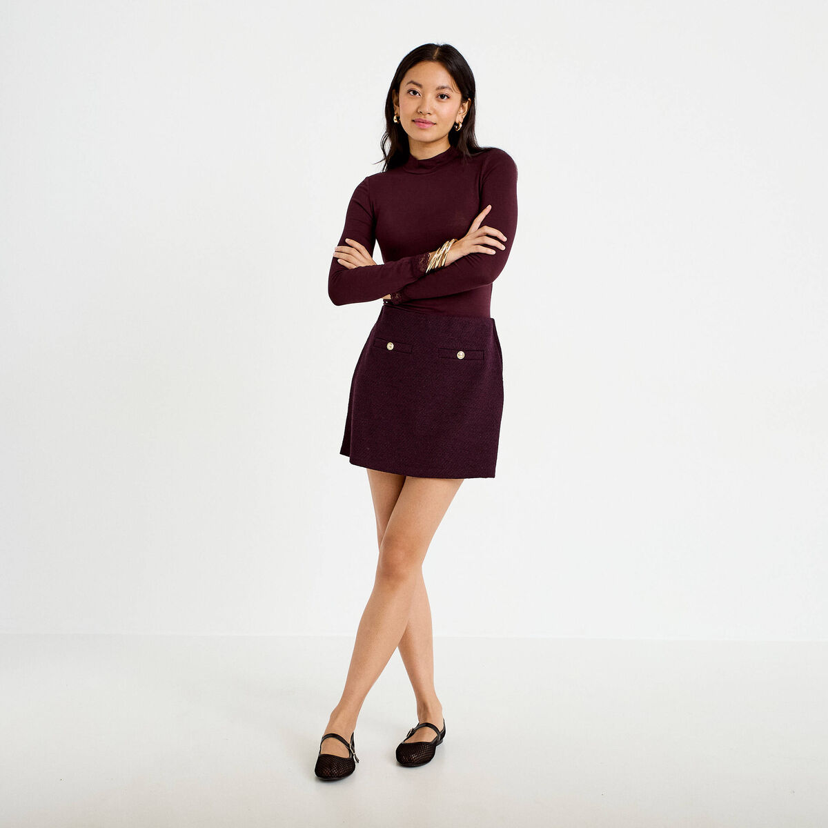 Jupe-short courte violet fonc&eacute; femme