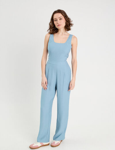 Combinaison pantalon droite bleu gris femme
