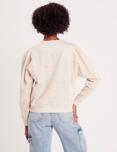 Sweat col rond manches longues ecru femme