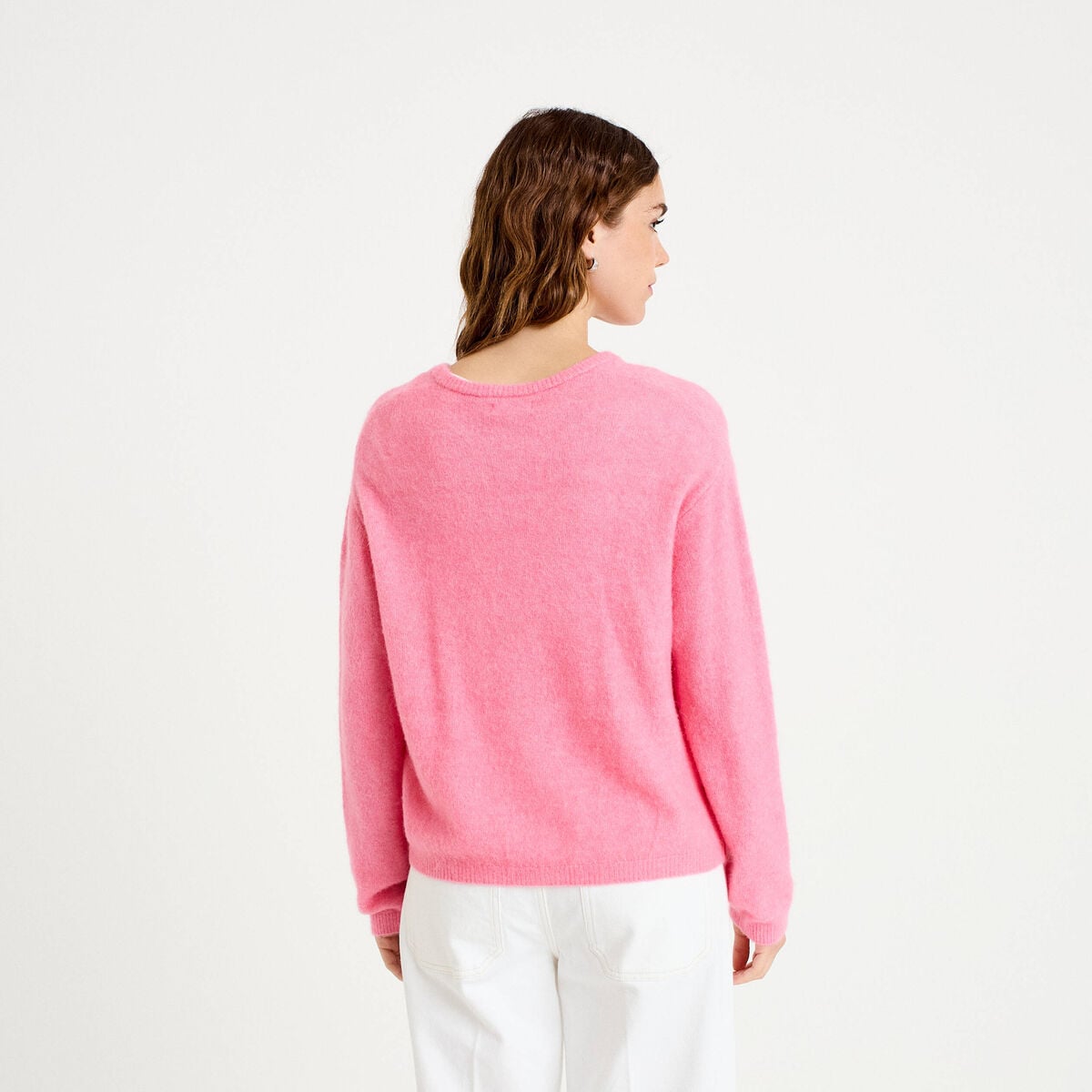 Gilet manches longues rose vif femme