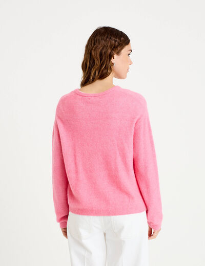 Gilet manches longues rose vif femme