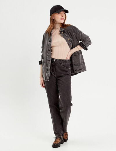 Pull col roulé côtelé sable femme