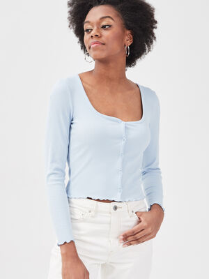 Gilet boutonne manches longues bleu pastel femme