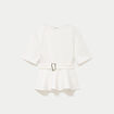 Top p&eacute;plum ceintur&eacute; manches courtes ecru femme