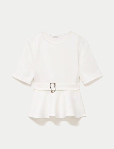 Top p&eacute;plum ceintur&eacute; manches courtes ecru femme