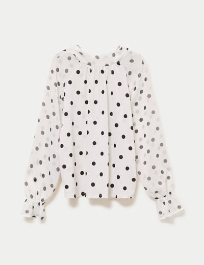 Blouse droite voile manches longues blanc femme