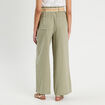 Pantalon large ceinturé contenant du lin vert kaki femme