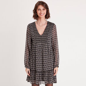 Robe trapèze col en V noir femme
