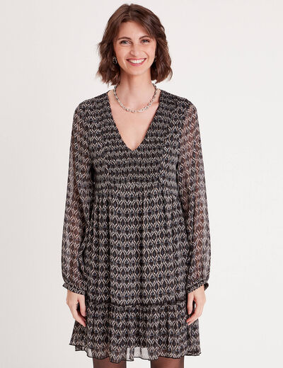 Robe trapèze col en V noir femme