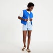 Gilet barman ample cropped pliss&eacute; bleu electrique femme