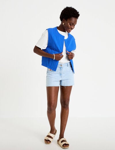 Gilet barman ample cropped pliss&eacute; bleu electrique femme