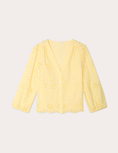 Blouse broderie anglaise jaune clair femme