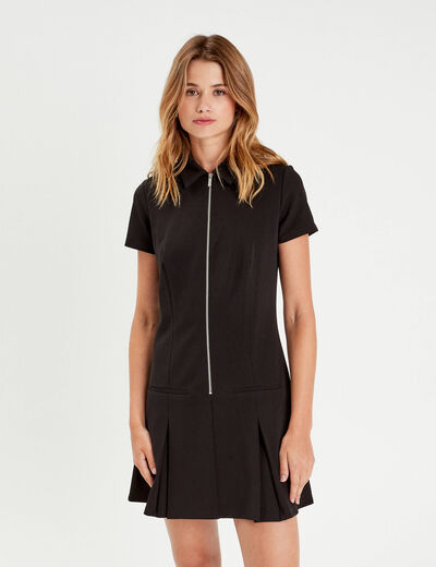 Robe trapèze zippée noir femme