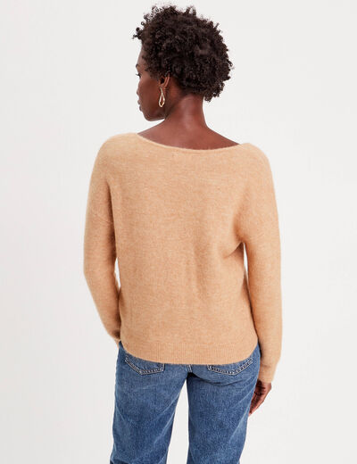 Pull avec col en V beige femme