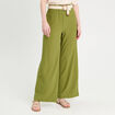 Pantalon large fluide ceinturé vert foncé femme