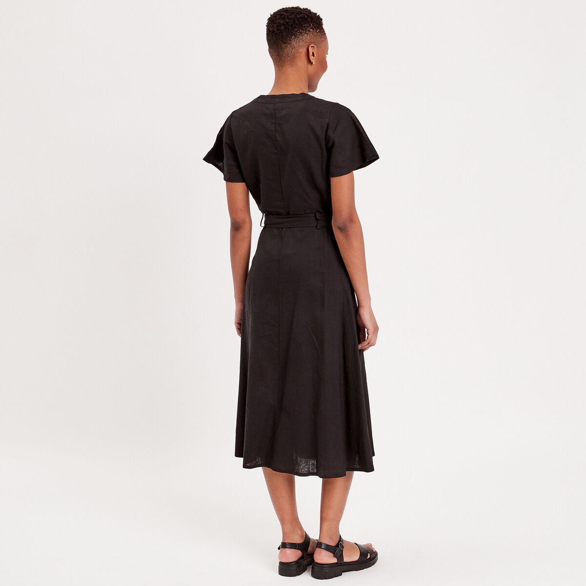 Robe boutonnée à manches courtes noir femme