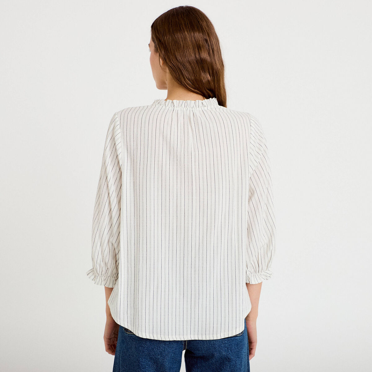 Blouse ample broderie manches 3/4 blanc femme
