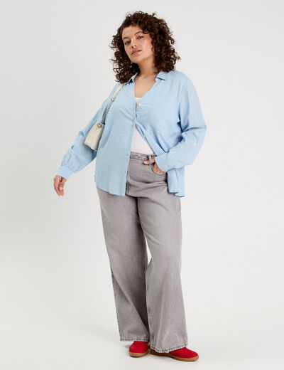 Chemise manches longues contenant du lin bleu pastel femme