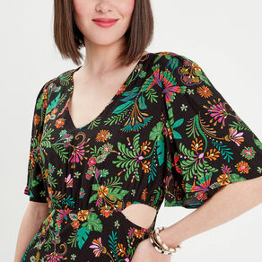 Robe longue évasée ouvertures noir femme