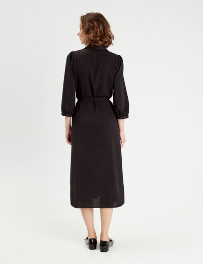 Robe longue chemise ceinturée noir femme