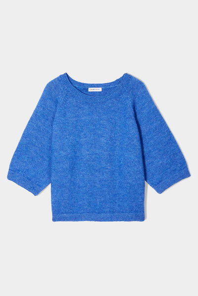 Pull manches courtes bleu electrique femme