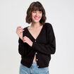 Gilet boutonn&eacute; avec col en V noir femme