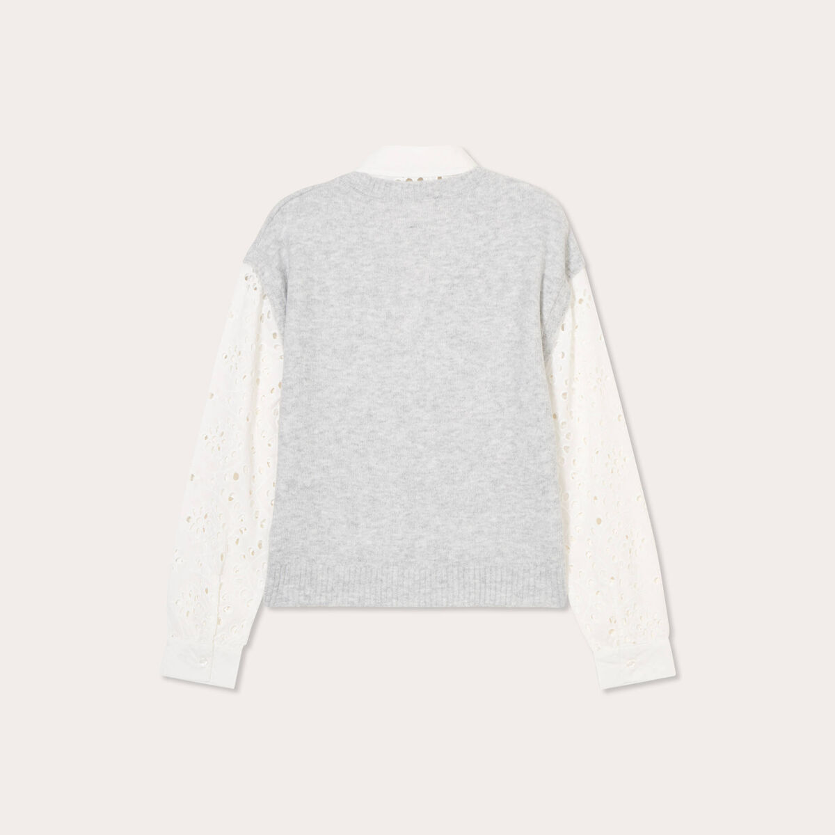 Pull 2-en-1 avec broderie gris clair femme