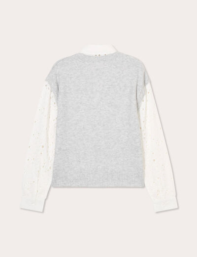 Pull 2-en-1 avec broderie gris clair femme