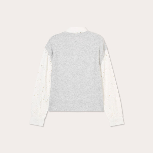 Pull 2-en-1 avec broderie gris clair femme
