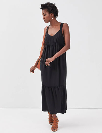 Robe longue évasée bretelles noir femme