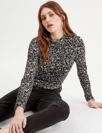 T-shirt col montant noir femme