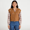 Gilet sans manches col v broderie marron femme