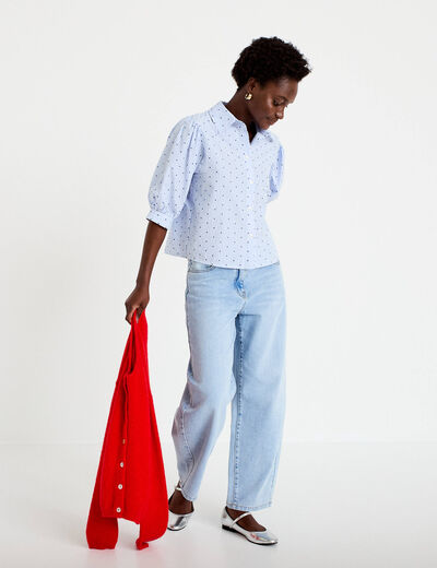 Chemise coupe ample manches 3/4 bleu femme