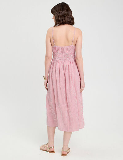 Robe midi évasée bretelles vieux rose femme
