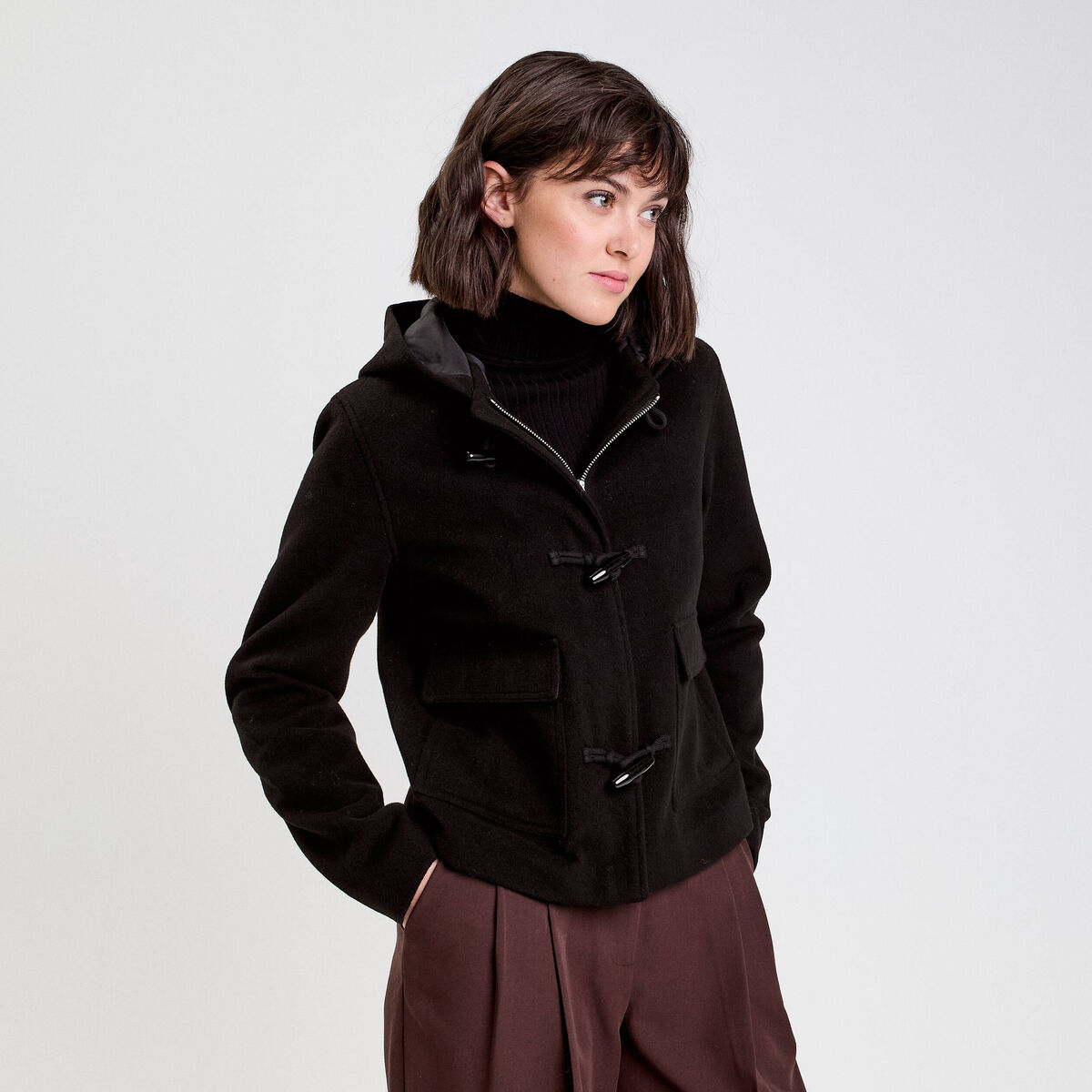 Manteau style dufflecoat noir femme