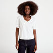 T-shirt col v manches courtes ecru femme
