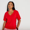 T-shirt col v manches courtes rouge femme