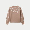 Pull oversize brod&eacute; manches longues beige femme