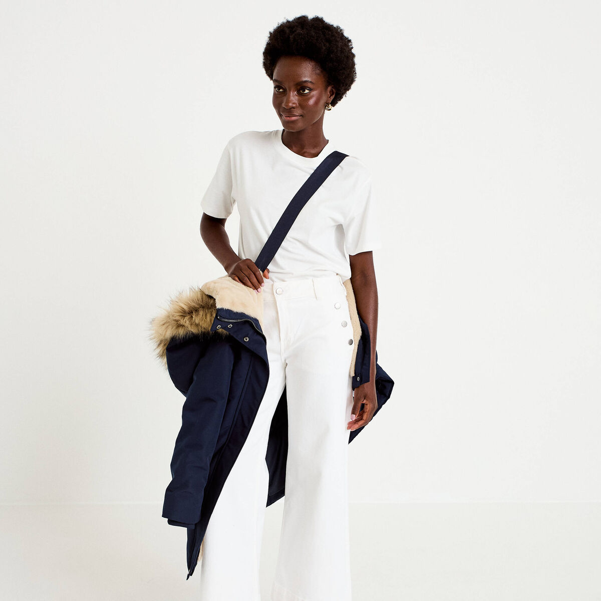 Parka &agrave; capuche fausse fourrure bleu marine femme