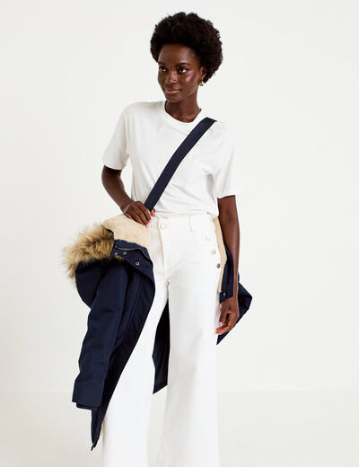 Parka &agrave; capuche fausse fourrure bleu marine femme