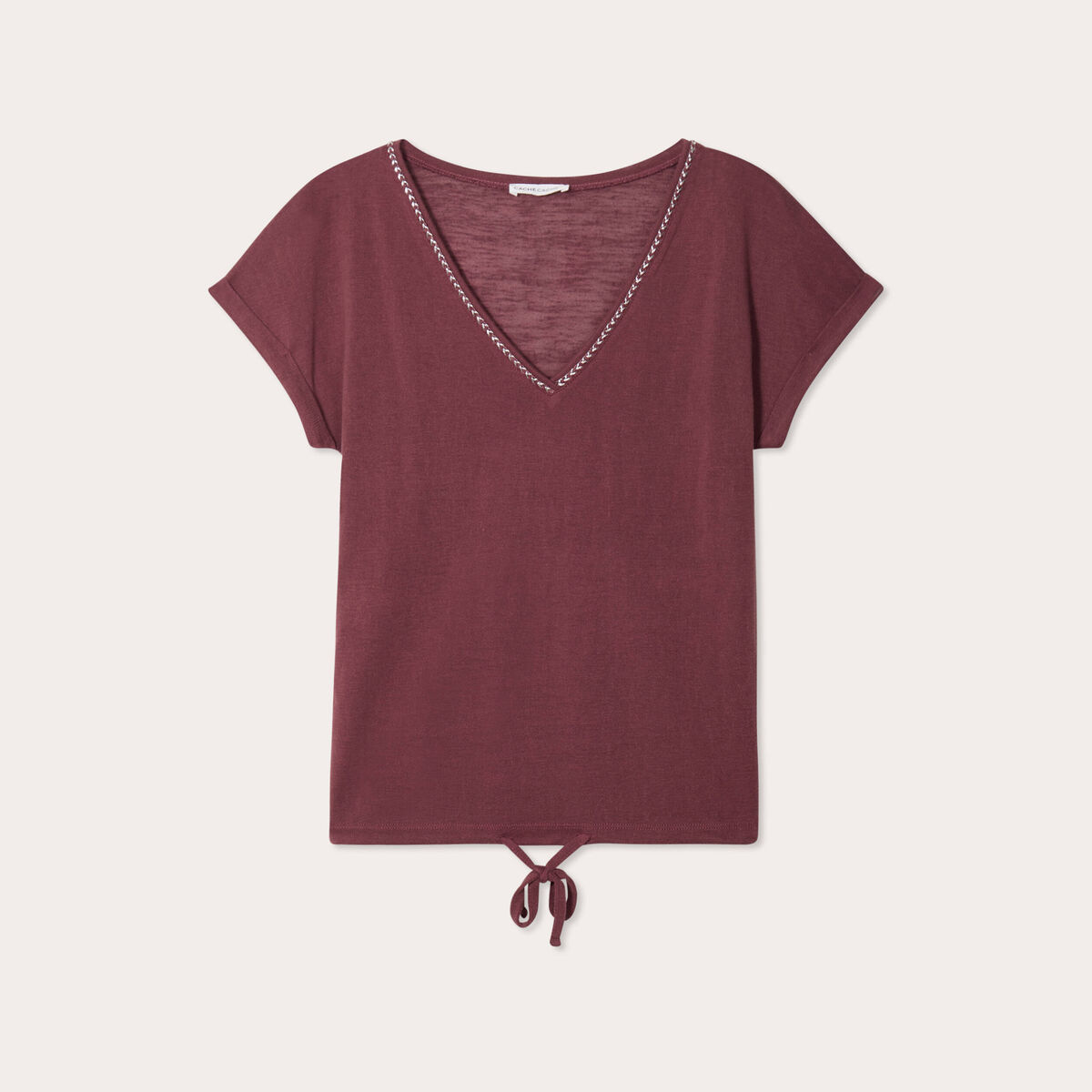 T-shirt détail noeud prune femme