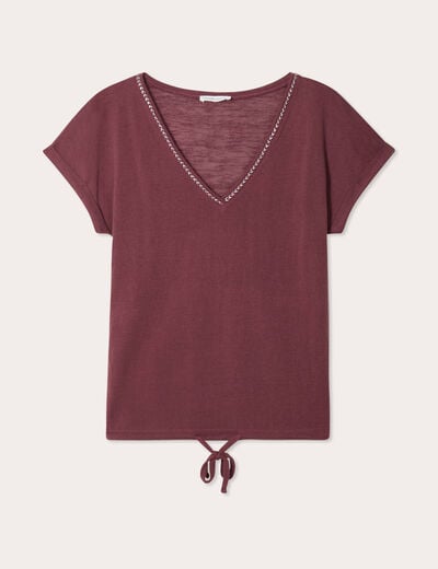T-shirt détail noeud prune femme