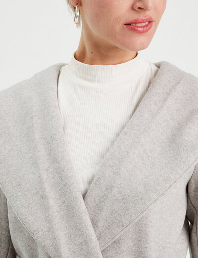 Manteau ceinturé à capuche gris clair femme