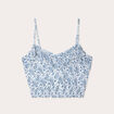 Blouse cropped volants bleu femme